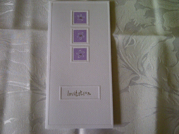 Lilac, white and silver wedding invitations, stock clearance sale.